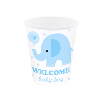 Kubeczki papierowe Baby Shower Słonik niebieski 6szt