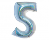 Balon foliowy B&C, Cyfra 5, holograficzna srebrna, 76 cm