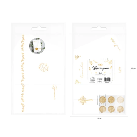 Zaproszenie Komunia Święta Złoty Gołąb z pieczęcią lakową 6 szt.