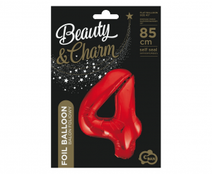 Balon foliowy B&C Cyfra 4, czerwona, 85 cm