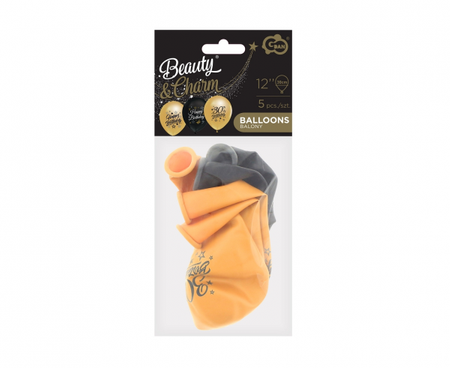 Balony Beauty&Charm 12" z nadrukiem "30", złote i czarne, 5 szt.