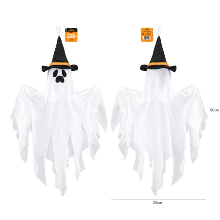 Dekoracja Halloween wiszący Duch w kapeluszu