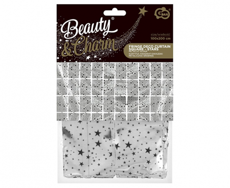 Kurtyna Kwadrat-gwiazdki, metaliczna srebrna, 100x200 cm