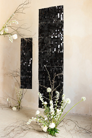 Panel cekinowy, kwadraty, czarny, 30x30 cm