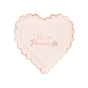 Talerzyki papierowe Wieczór Panieński Serce różowe 9", 6 szt.