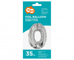 Balon foliowy "Cyfra 0", srebrna, 35 cm