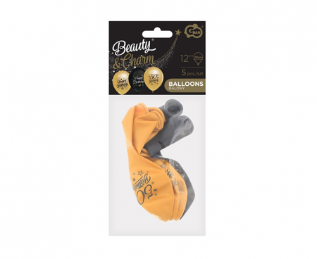 Balony Beauty&Charm 12" z nadrukiem "50", złote i czarne, 5 szt.