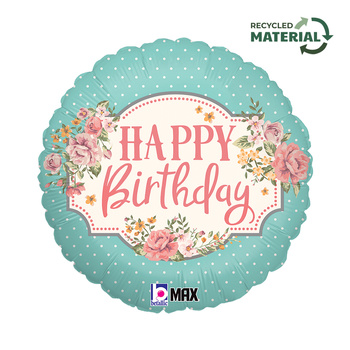 Balon Grabo Happy Birthday Vintage( Kwiaty) 18"- 46 cm