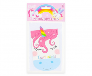 Zaproszenia z kopertami "Tęczowy Jednorożec", 6 szt.