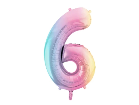 Balon foliowy Cyfra ''6'', 86cm, pastelowy tęczowy