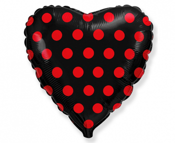 Balon foliowy 18" FX - Serce (czarny w czerwone groszki)