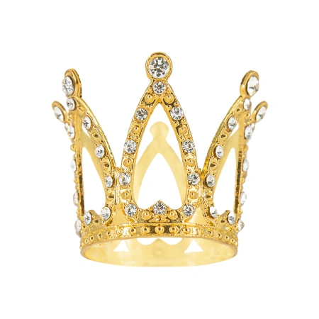 Dekoracja na tort, Korona złota ze srebrnymi kryształkami, 3 cm