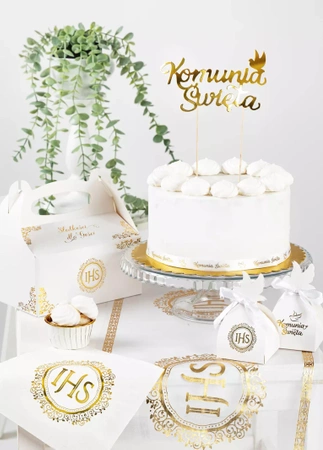Pudełko na prezent dla gości Komunia Święta biało-złote 6szt. DIY