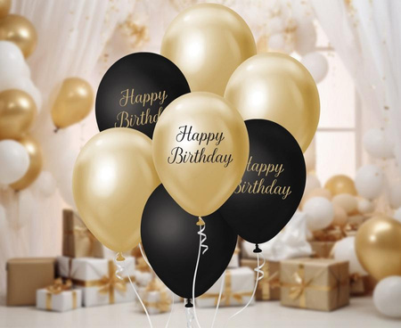 Bukiet balonowy B&C j. złoto-czarny Happy Birthday, 7 szt.