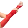 Rękawiczki koronkowe na palec z cyrkonią, czerwone, 40 cm