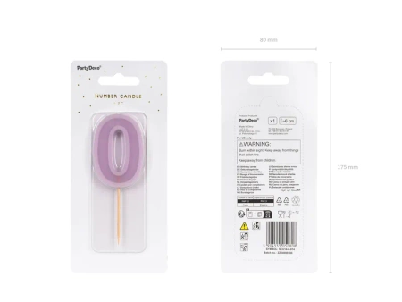 Świeczka urodzinowa Cyferka 0, fiolet, 6 cm