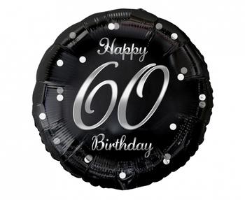 Balon foliowy B&C Happy 60 Birthday, czarny, nadruk srebrny, 18"