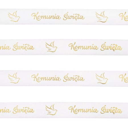 Wstążka satynowa Komunia Święta biało-złota 20m
