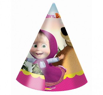 Czapeczki papierowe Masza i Niedźwiedź, 6 szt.