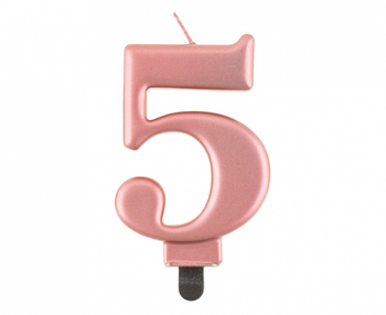 Świeczka B&C cyferka 5, metalik różowo-złota, 8,0 cm