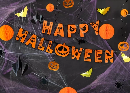 Baner Happy Halloween z dynią pomarańczowy 185cm
