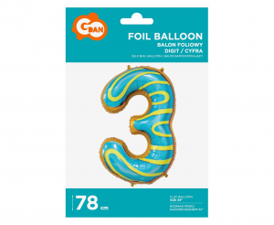 Balon foliowy Cyfra 3, ciasteczko, 78 cm