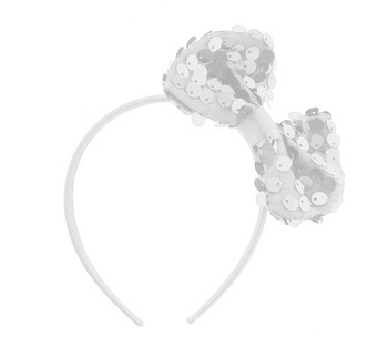 Opaska na głowę z kokardką z cekinami srebrna