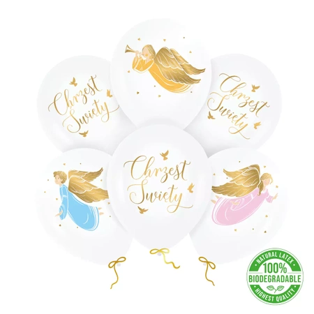 Balony na chrzest Anioły biodegradowalne, 12" 6szt. zestaw