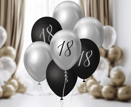 Bukiet balonowy B&C srebrno-czarny "18", 7 szt.