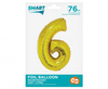 Balon foliowy Smart, Cyfra 6, złota, 76 cm