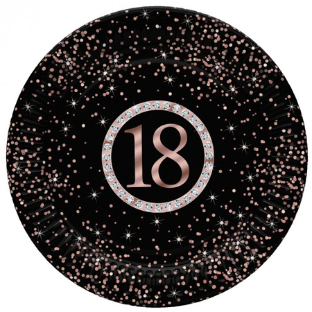 Talerzyki papierowe "18 Rose Gold", 23cm, 8 szt
