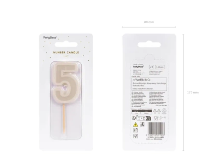 Świeczka urodzinowa Cyferka 5, beż, 6 cm