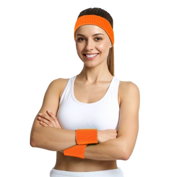 Opaski sportowe i przeciwpotne neonowe pomarańczowe - zestaw