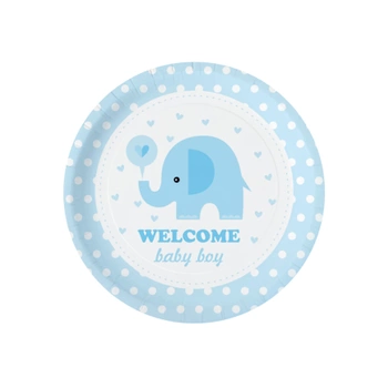 Papierowy talerzyki Baby Shower Słonik niebieski 6 szt., 18 cm