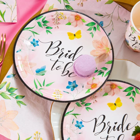 Talerzyki papierowe Bride to be Kwiaty 7cali 6szt.