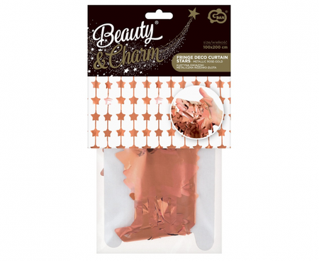 Kurtyna Gwiazdki, metaliczna różowo-złota, 100x200 cm