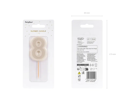Świeczka urodzinowa Cyferka 8, beż, 6 cm