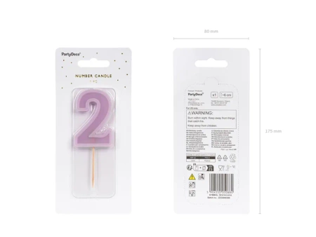 Świeczka urodzinowa Cyferka 2, fiolet, 6 cm