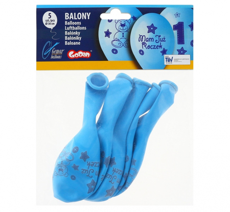 Balony Premium "Moje 1 urodziny" ( niebieski), 12" / 5 szt.