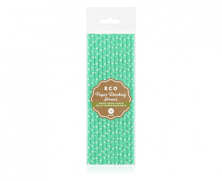 Rurki (słomki) pap. zielone w białe groszki, 6x197mm / 12 szt.