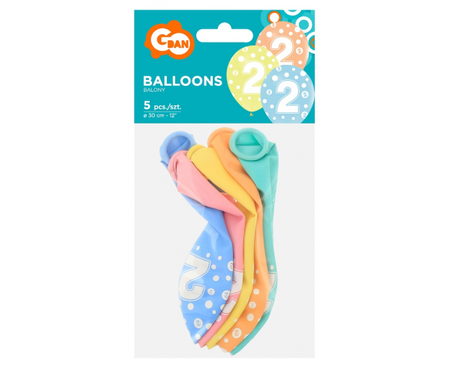 Balony z cyframi: 2, 12"/ 5 szt.