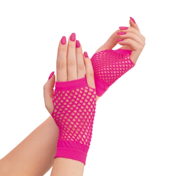 Rękawiczki z siatki bez palców neonowe różowe 11cm