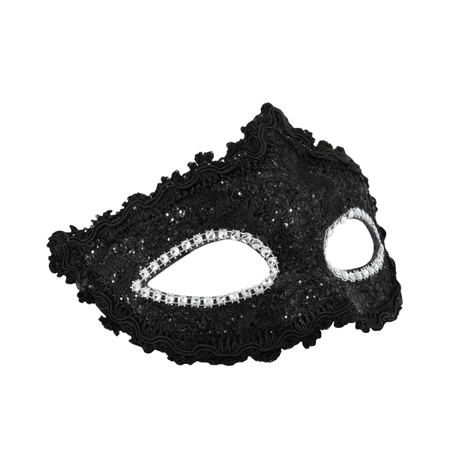 Maska karnawałowa brokatowa czarna z diamencikami 19x10cm
