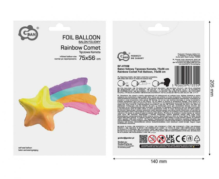 Balon foliowy Tęczowa Kometa, 75x56 cm