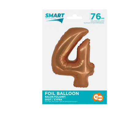 Balon foliowy Smart, Cyfra 4, miedziana, 76 cm