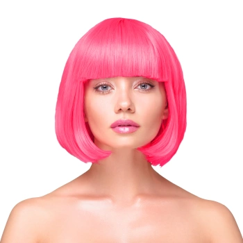 Peruka imprezowa włosy krótkie proste neonowe różowe
