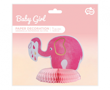 Dekoracja B&G na stół Baby Girl - słonik, jasnoróżowa