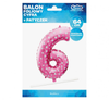 Balon foliowy "Cyfra 6", różowa w serca, 61 cm