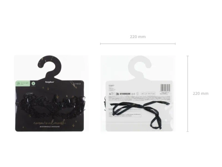 Maska karnawałowa koronkowa, czarna, 20 x 7,3 cm