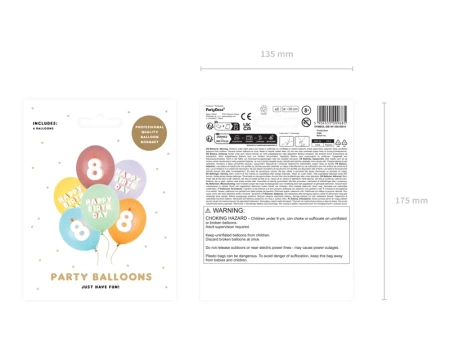 Balony 30 cm, na 8 urodziny, mix (6szt)